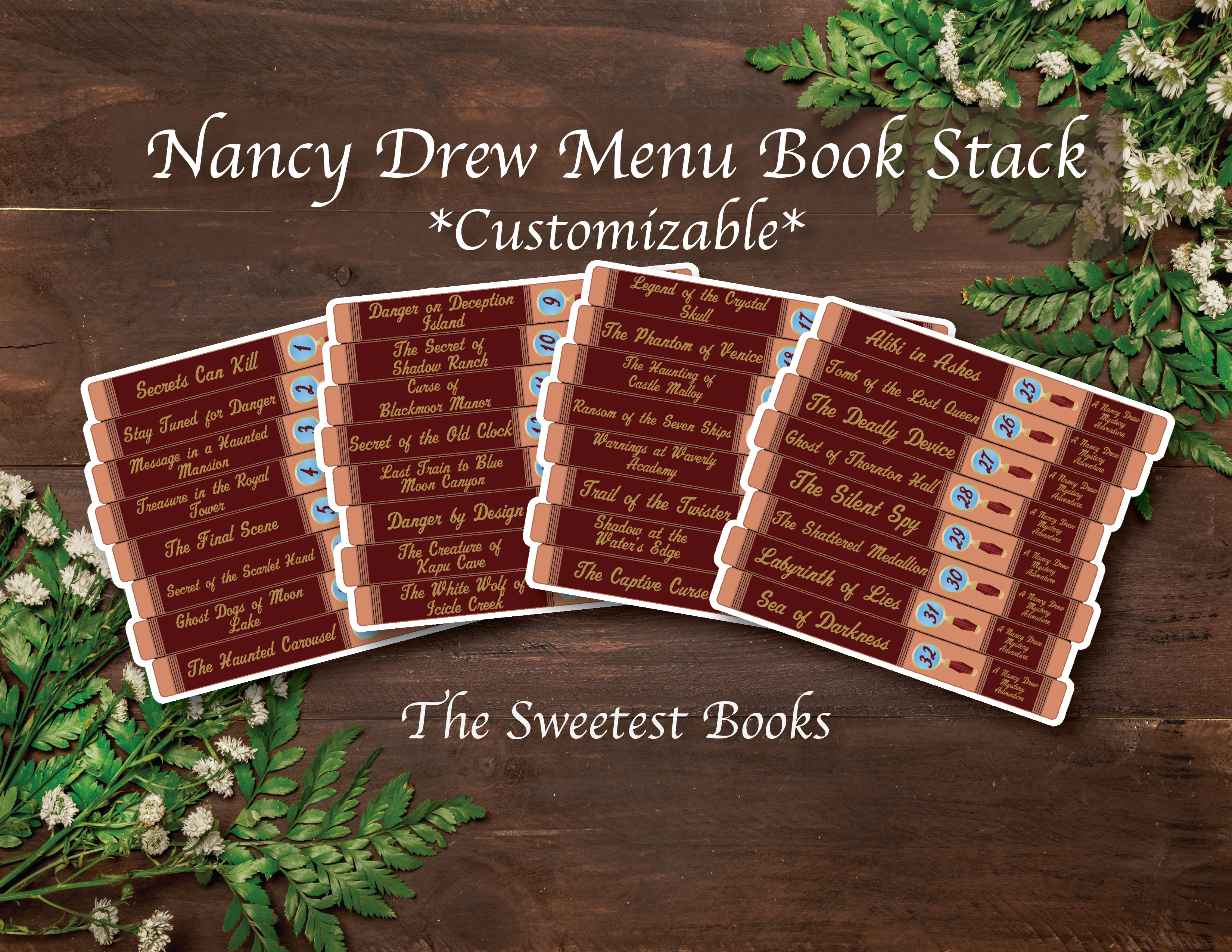 Nancy Drew Menu Book Stack Customizable Sticker